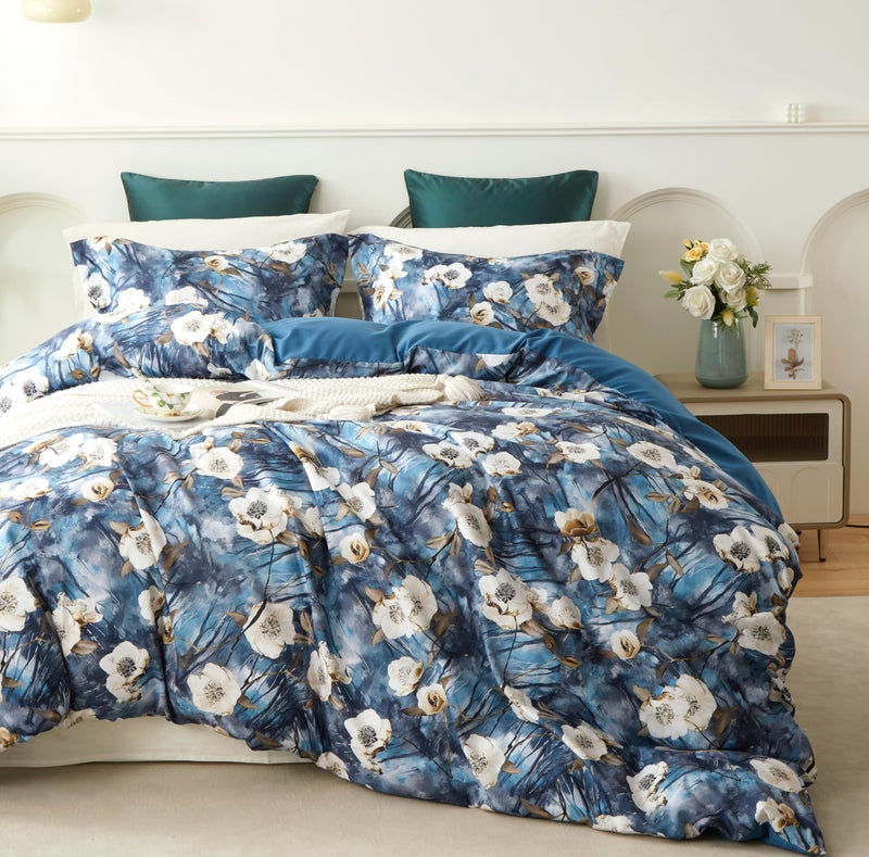 Cupocupa Duvet Cover Queen Size Set Boho Floral Pattern Queen Duvet Cover Set for Queen Size Bed Vintage Soft Bedding Leaf Print Duvet Cover with Pillowcases - Image 3
